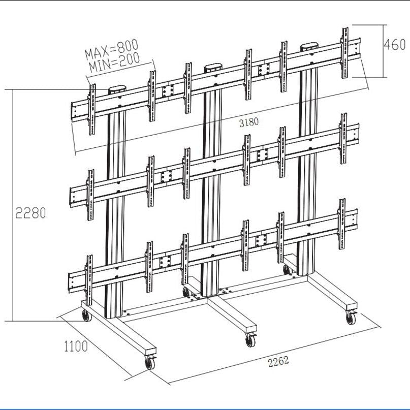 Multibrackets M Public Video Wall Stand 9-Screens 40-55" Black