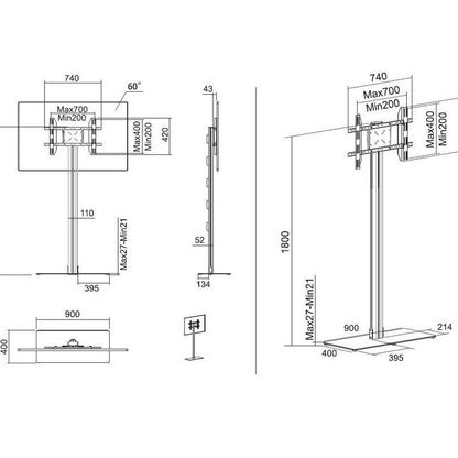 Multibrackets M Display Stand 180 Single Black w. Floorbase