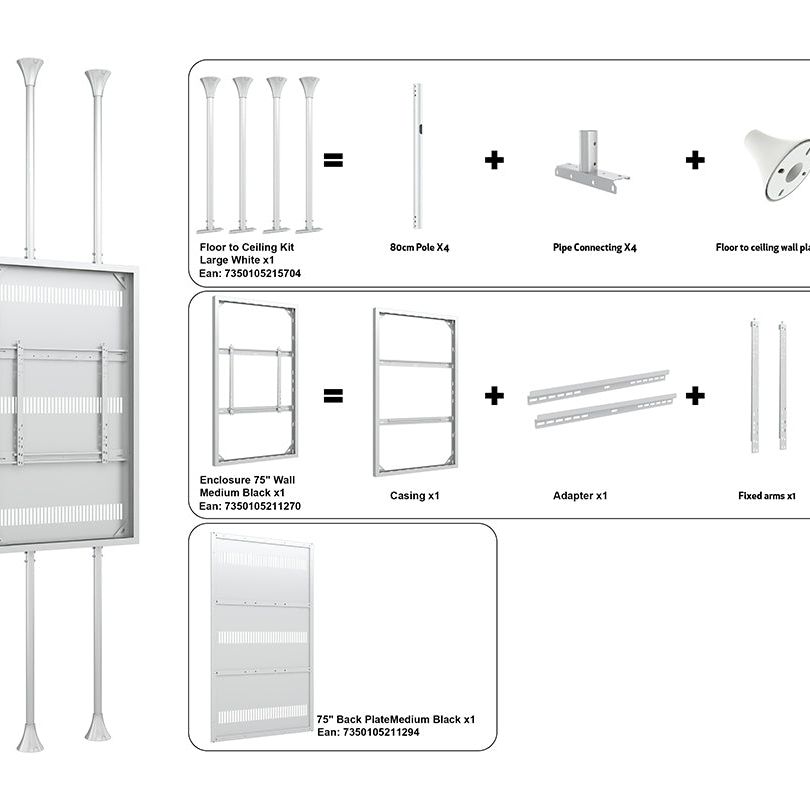 Multibrackets M Pro Series Enclosure 75" Floor to Ceiling Medium White