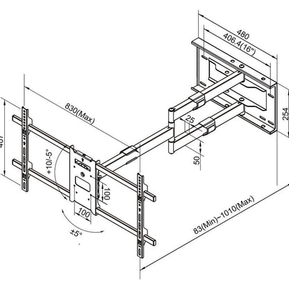 Multibrackets M Universal Long Reach Arm 1010mm HD, Single