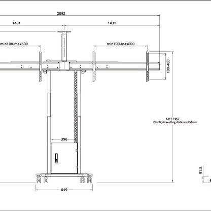 Multibrackets M Motorized Floorstand Dual Screen incl cabinet & cam-shelf 120kg