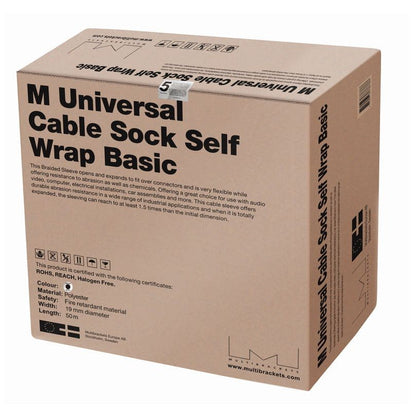 Multibrackets M Universal Cable Sock Self Wrap Basic 19mm Black 50m