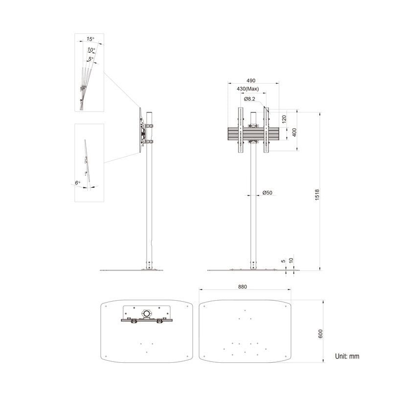 Multibrackets M Single Pole Floorbase Pro 32"-65"