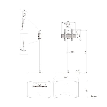 Multibrackets M Single Pole Floorbase Pro 32"-65"