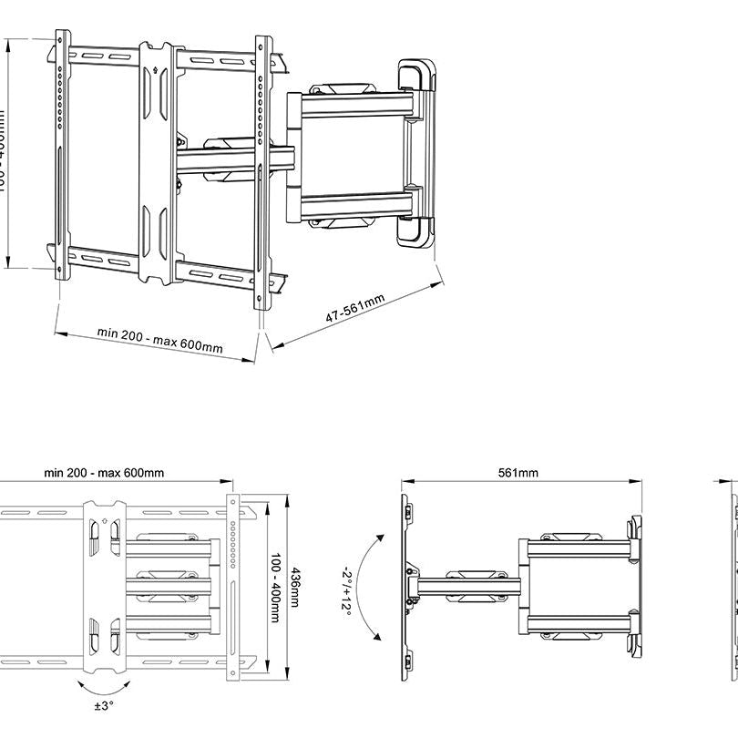 Multibrackets M Universal Flexarm Pro 40kg HD Single Black