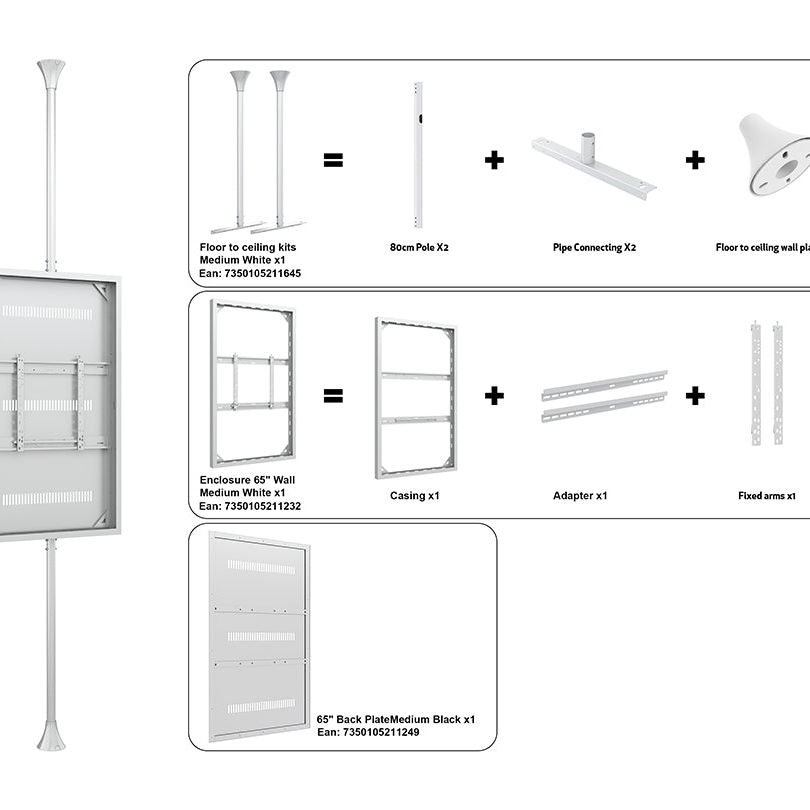 Multibrackets M Pro Series Enclosure 65" Floor to Ceiling Medium White